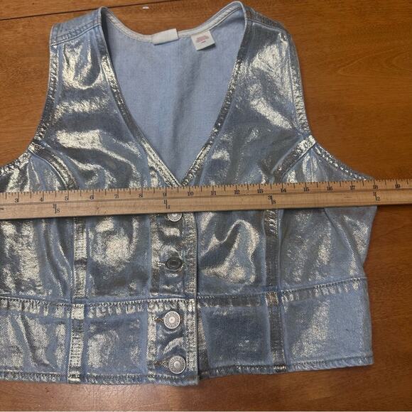 Levi’s Metallic Silver Jean Vest Corset Crop Top Sz L Festival Country Southern - Picture 7 of 11